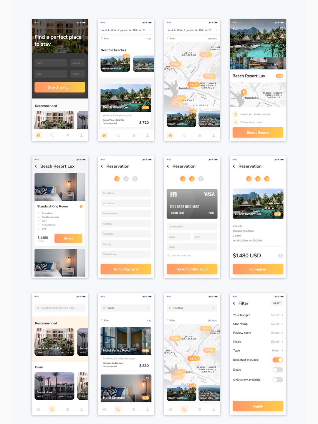 高大上酒店类APP UI kit模板免费下载,免费UI资源下载,figma源文件下载