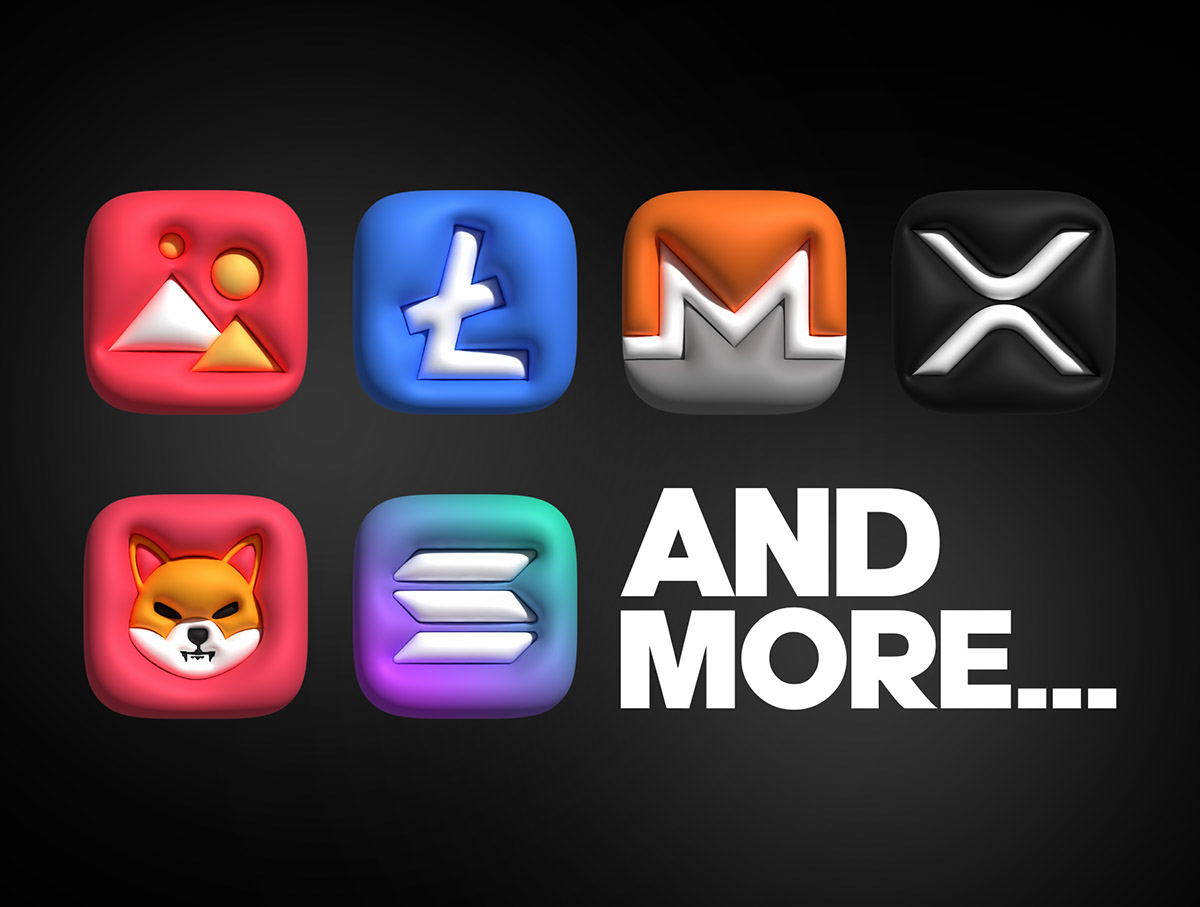 30个3D泡沫包-加密货币图标- PNG,3D文件- OBJ格式