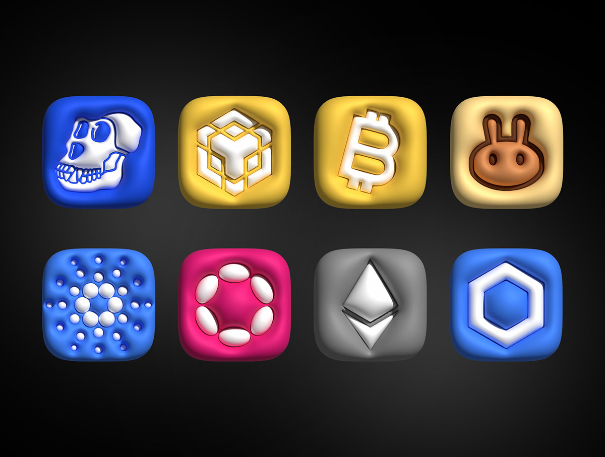 30个3D泡沫包-加密货币图标- PNG,3D文件- OBJ格式