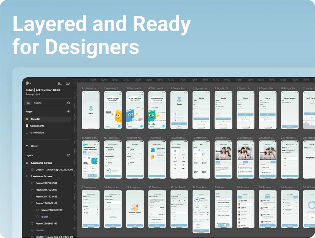 50页人工智能教育app界面设计figma源文件